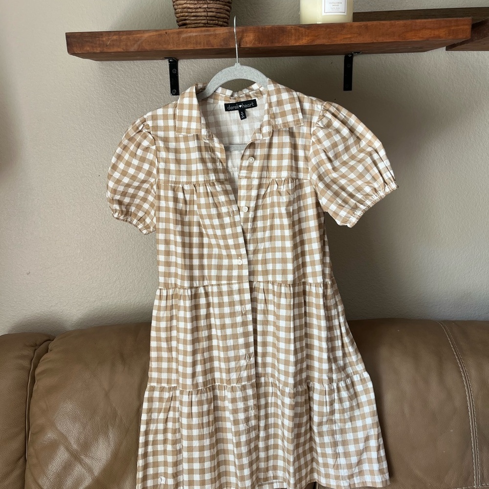Derek Heart Tan Gingham Mini Dress